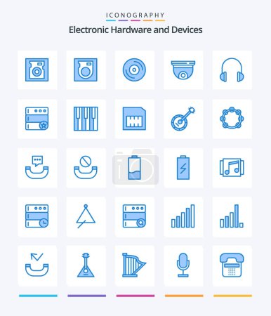 Téléchargez les illustrations : Creative Devices 25 Blue icon pack  Such As favorite. sound. roof. music. headphones - en licence libre de droit