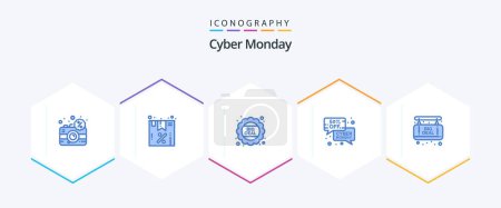 Illustration for Cyber Monday 25 Blue icon pack including sale. message. offer. ecommerce. sale - Royalty Free Image