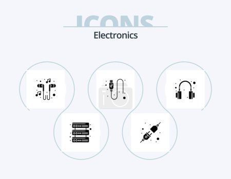 Illustration for Electronics Glyph Icon Pack 5 Icon Design. headset. headphone. music. wire. data - Royalty Free Image