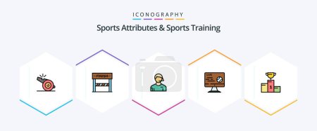 Illustration for Sports Atributes And Sports Training 25 FilledLine icon pack including stream. soccer. arbiter. live. referee - Royalty Free Image