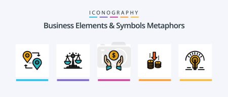 Téléchargez les illustrations : Business Elements And Symbols Metaphors Line Filled 5 Icon Pack Including hand. fund. avatar. transfer. time. Creative Icons Design - en licence libre de droit