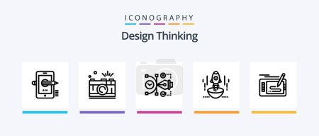 Téléchargez les illustrations : Design Thinking Line 5 Icon Pack Including file. layers. idea. multimedia. tutorial. Creative Icons Design - en licence libre de droit