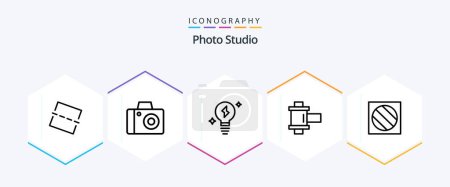 Illustration for Photo Studio 25 Line icon pack including . shadow. power. photo. full shadow - Royalty Free Image