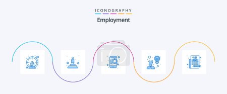 Téléchargez les illustrations : Employment Blue 5 Icon Pack Including job. user. find. idea. creativity - en licence libre de droit