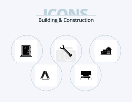 Téléchargez les illustrations : Building And Construction Glyph Icon Pack 5 Icon Design. construction. adjustable. water. wrench. construction - en licence libre de droit