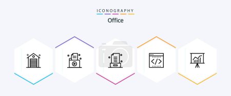 Téléchargez les illustrations : Office 25 Line icon pack including startup. company. record. coding. office - en licence libre de droit