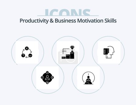 Téléchargez les illustrations : Productivity And Business Motivation Skills Glyph Icon Pack 5 Icon Design. trophy. achievements. mental. realization. issues - en licence libre de droit