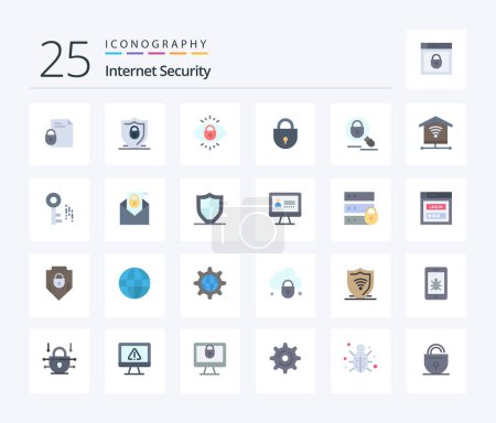 Téléchargez les illustrations : Internet Security 25 Flat Color icon pack including search. locked. security. lock. lock - en licence libre de droit