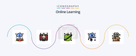 Illustration for Online Learning Line Filled Flat 5 Icon Pack Including book. mouse. apple. data. cloud - Royalty Free Image