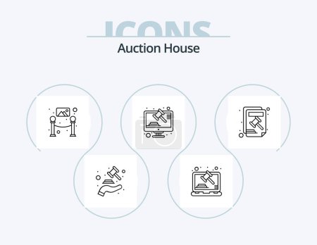 Téléchargez les illustrations : Auction Line Icon Pack 5 Icon Design. hand. compete. book. bid. lawyer - en licence libre de droit
