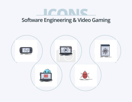 Téléchargez les illustrations : Software Engineering And Video Gaming Line Filled Icon Pack 5 Icon Design. start. game. programming. video. online - en licence libre de droit