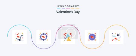 Téléchargez les illustrations : Valentines Day Flat 5 Icon Pack Including love. valentine. celebrate. ring. circle - en licence libre de droit