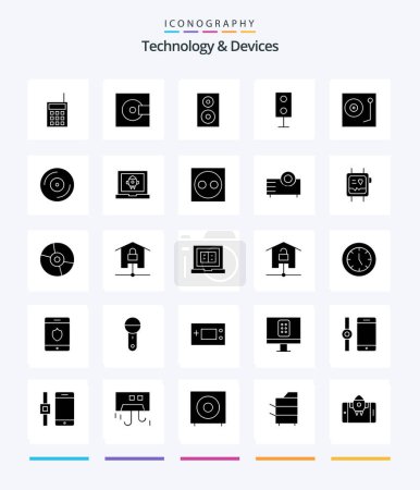 Ilustración de Creative Devices 25 Glyph Solid Black icon pack  Such As music. devices. products. technology. products - Imagen libre de derechos