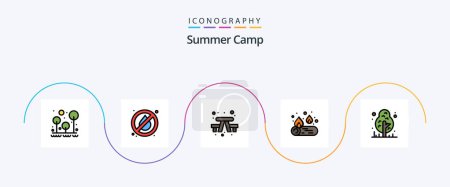 Illustration for Summer Camp Line Filled Flat 5 Icon Pack Including jungle. camping. bench. fire. camp - Royalty Free Image