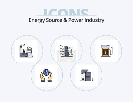 Téléchargez les illustrations : Energy Source And Power Industry Line Filled Icon Pack 5 Icon Design. building. oil. bolt. industry. power - en licence libre de droit