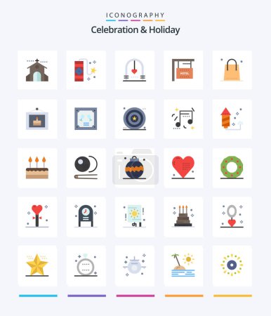 Ilustración de Creative Celebration & Holiday 25 Flat icon pack  Such As hotel. hanging. firework. board. marriage - Imagen libre de derechos