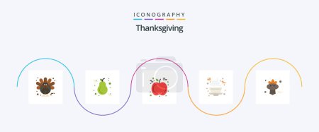 Téléchargez les illustrations : Thanksgiving Flat 5 Icon Pack Including bird. hot. light. cup. chocolate - en licence libre de droit