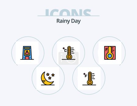 Ilustración de Rainy Line Filled Icon Pack 5 Icon Design. cloud. thunder. moon. rainy. rain - Imagen libre de derechos