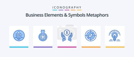 Ilustración de Business Elements And Symbols Metaphors Blue 5 Icon Pack Including bulb. compass. experiment. navigator. protection. Creative Icons Design - Imagen libre de derechos