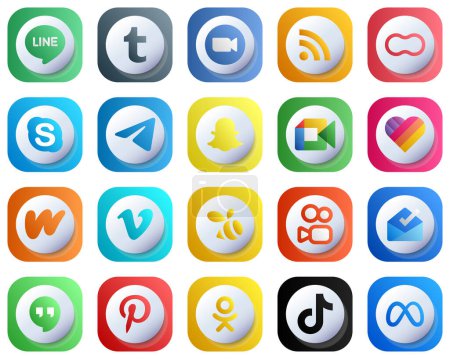 Ilustración de Cute 3D Gradient Social Media Brand Icon Set 20 icons such as google meet. peanut. messenger and chat icons. Editable and High-Quality - Imagen libre de derechos