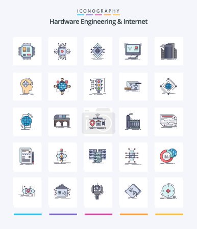 Illustration for Creative Hardware Engineering And Internet 25 Line FIlled icon pack  Such As sensor. buildings. science. smart. monitor - Royalty Free Image