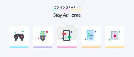 Téléchargez les illustrations : Stay At Home Flat 5 Icon Pack Including cards. work list. growing. work items. chat. Creative Icons Design - en licence libre de droit