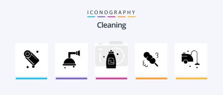 Illustration for Cleaning Glyph 5 Icon Pack Including vacuum. cleaner. cleaning gel. clean. duster. Creative Icons Design - Royalty Free Image