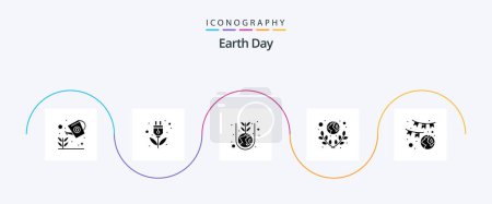 Téléchargez les illustrations : Earth Day Glyph 5 Icon Pack Including planet. earth. leaf. earth. growing - en licence libre de droit