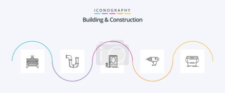 Téléchargez les illustrations : Building And Construction Line 5 Icon Pack Including cordless. power. tools. drill. wood - en licence libre de droit