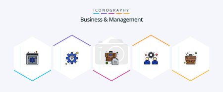 Téléchargez les illustrations : Business And Management 25 FilledLine icon pack including path. team. development. management. document - en licence libre de droit