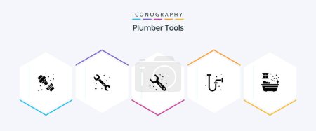 Ilustración de Plumber 25 Glyph icon pack including shower. pipe. adjustable. industrial. construction - Imagen libre de derechos