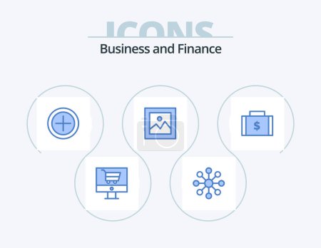 Illustration for Finance Blue Icon Pack 5 Icon Design. money. dollar. money. bag. payments - Royalty Free Image