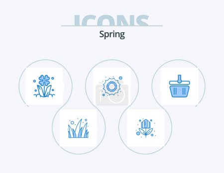 Ilustración de Spring Blue Icon Pack 5 Icon Design. cart. daytime. floral. weather. sun - Imagen libre de derechos