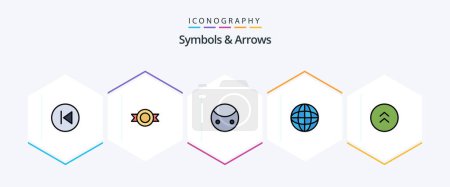 Illustration for Symbols and Arrows 25 FilledLine icon pack including direction. arrows. greatness. worldwide. globe - Royalty Free Image