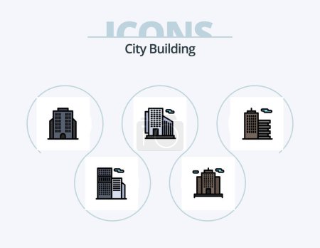Ilustración de City Building Line Filled Icon Pack 5 Icon Design. . place. estate. office. house - Imagen libre de derechos