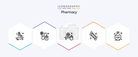 Téléchargez les illustrations : Pharmacy 25 Line icon pack including pharmacy. flask. cure. cotton swab. scoop - en licence libre de droit