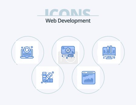 Téléchargez les illustrations : Web Development Blue Icon Pack 5 Icon Design. development. service. laptop. repairs. development - en licence libre de droit