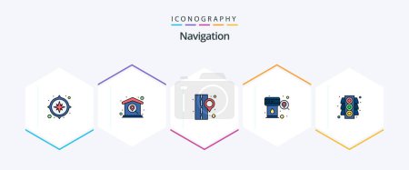 Ilustración de Navigation 25 FilledLine icon pack including lights. station. pin. location. map pin - Imagen libre de derechos