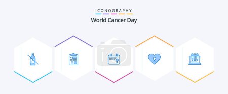Ilustración de World Cancer Day 25 Blue icon pack including test. patient. calendar. romance. heart - Imagen libre de derechos
