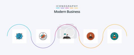 Téléchargez les illustrations : Modern Business Line Filled Flat 5 Icon Pack Including goal. aim. analysis. achievement. seo - en licence libre de droit