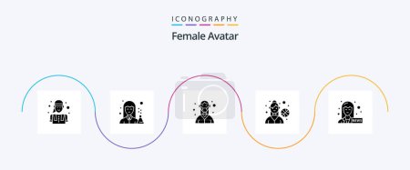 Téléchargez les illustrations : Female Avatar Glyph 5 Icon Pack Including female anchor. female p. woman. basketball p. medical - en licence libre de droit