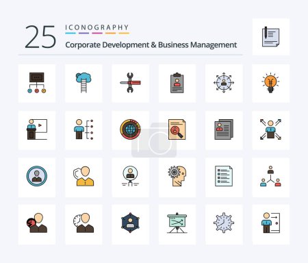 Illustration for Corporate Development And Business Management 25 Line Filled icon pack including screwdriver. settings. growth. stairs. heaven - Royalty Free Image