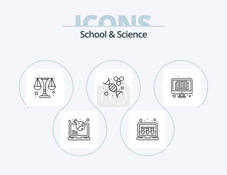 Téléchargez les illustrations : School And Science Line Icon Pack 5 Icon Design. lab. time. beaker. school. books - en licence libre de droit