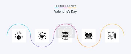 Téléchargez les illustrations : Valentines Day Glyph 5 Icon Pack Including wedding. love. direction. heart. love badge - en licence libre de droit