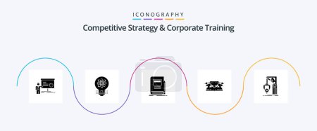Illustration for Competitive Strategy And Corporate Training Glyph 5 Icon Pack Including human. allocation. solution. school. education - Royalty Free Image