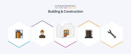 Téléchargez les illustrations : Building And Construction 25 FilledLine icon pack including repair. building. plug. window. charge - en licence libre de droit