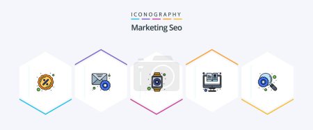 Illustration for Marketing Seo 25 FilledLine icon pack including engine. magazine. gear. items. smart watch - Royalty Free Image