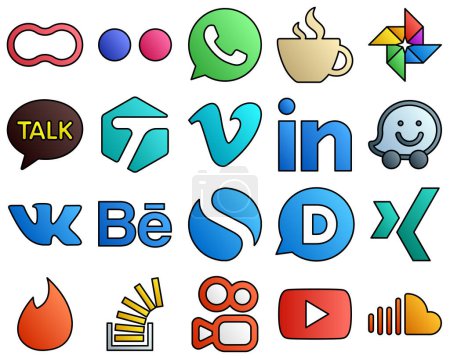 Illustration for 20 Editable icons vk. professional. linkedin and vimeo Filled Line Style Social Media Icon Set - Royalty Free Image