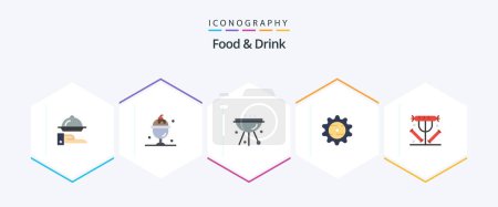 Illustration for Food And Drink 25 Flat icon pack including drink. bottle. sweet. grill. cafe - Royalty Free Image