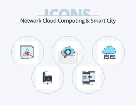 Téléchargez les illustrations : Network Cloud Computing And Smart City Line Filled Icon Pack 5 Icon Design. connection. local. server. message. discussion - en licence libre de droit